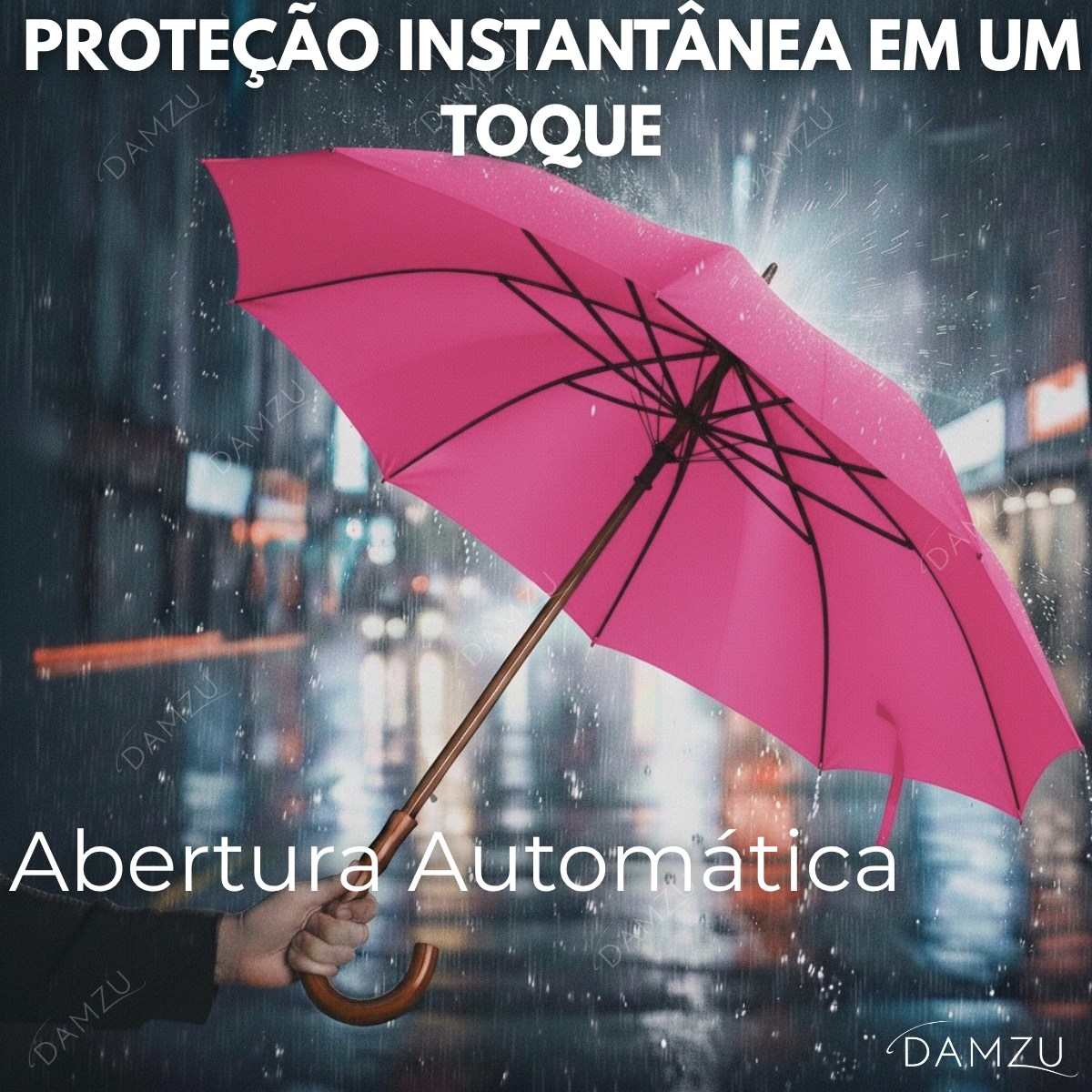 GUARDA-CHUVA COLORIDO CABO COR DE MADEIRA DAMZU®